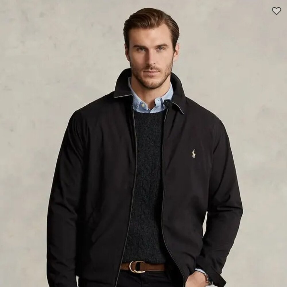 Polo Ralph Lauren Bi-Wing Windbreaker Bomber Jacket Men XL Black Harrington Pony